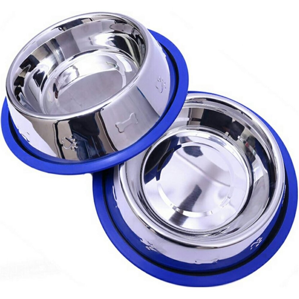 New Set of 2 Stainless Steel Dog Bowls with Non-Skid Silicone Base 32oz